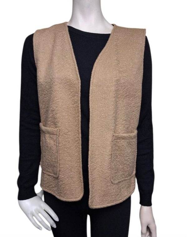Bouclé gilet met zakken Camel