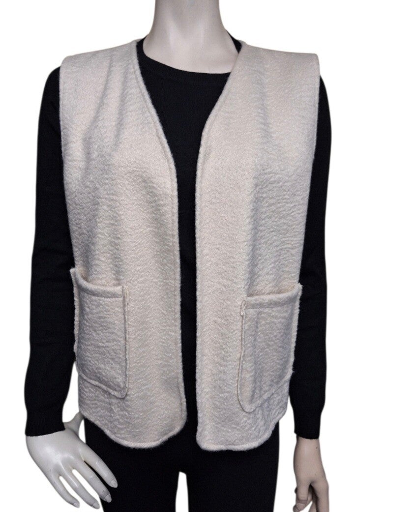 Bouclé gilet met zakken crème