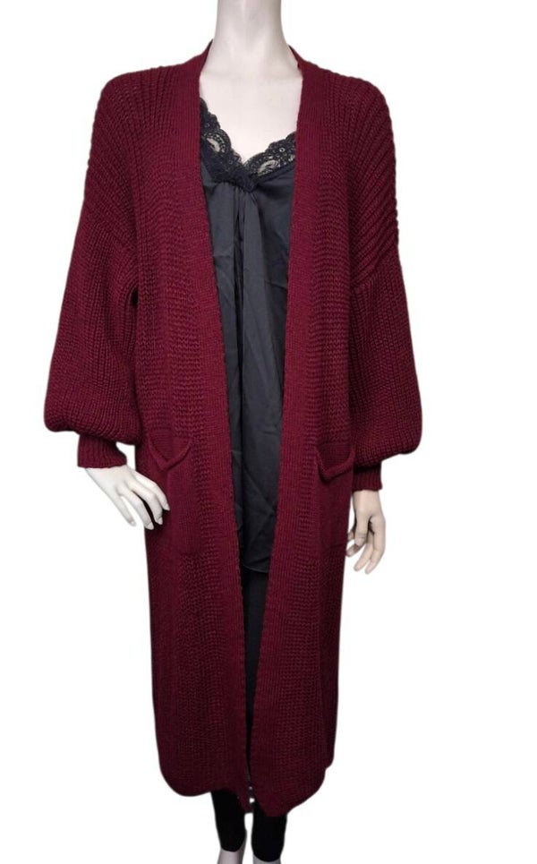 Lange vest grof gebreid bordeaux rood