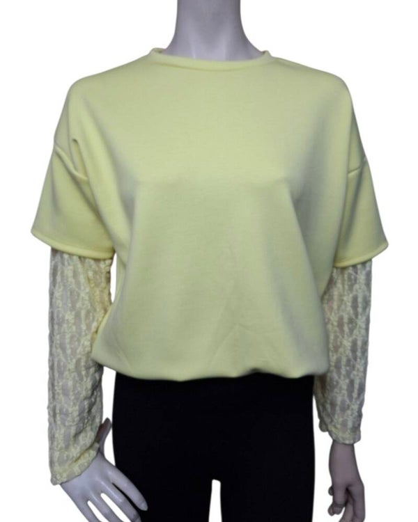 T-Shirt met Kanten Mouwen geel