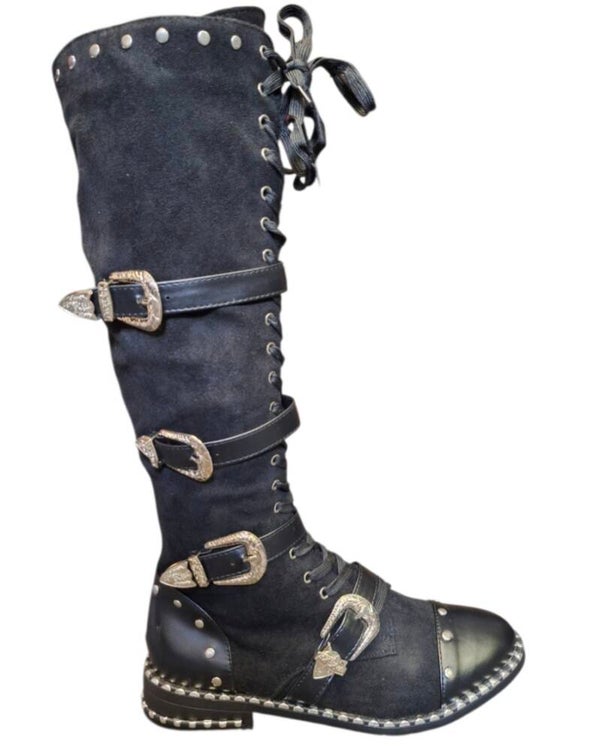 Zwarte dameslaarzen met gespen & studs