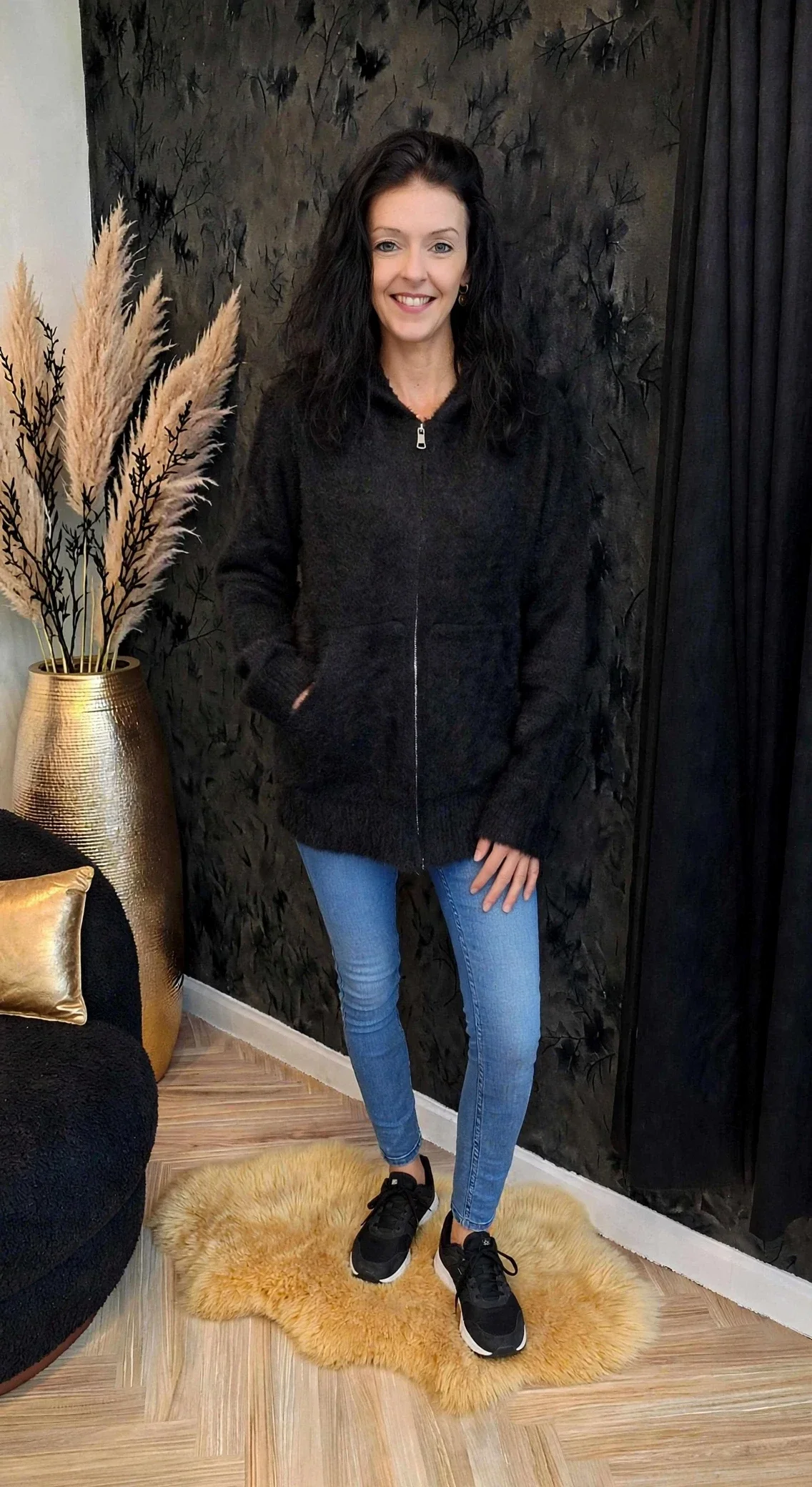 Pluche Vest Dames Zwart - Teddy Vest met Rits en Capuchon