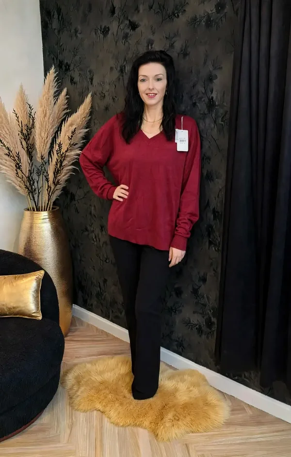 Dames Shirt V-Hals Bordeaux Rood Lange Mouwen - Dames Top