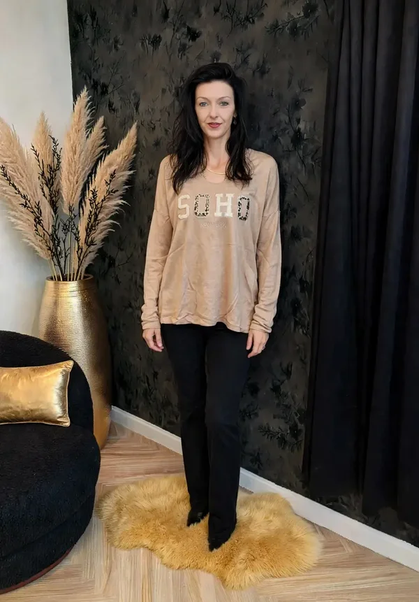 Dames Sweater SoHo Beige Camel - Warme Trui Met Fleece Voering