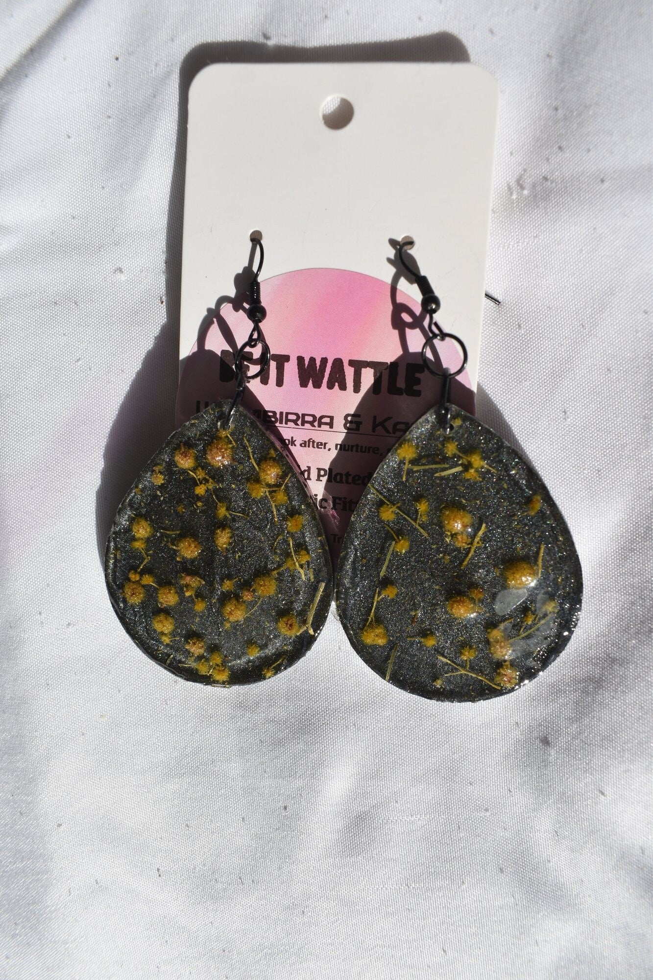 Be It Wattle Teardrop Earrings - Charcoal Glitter