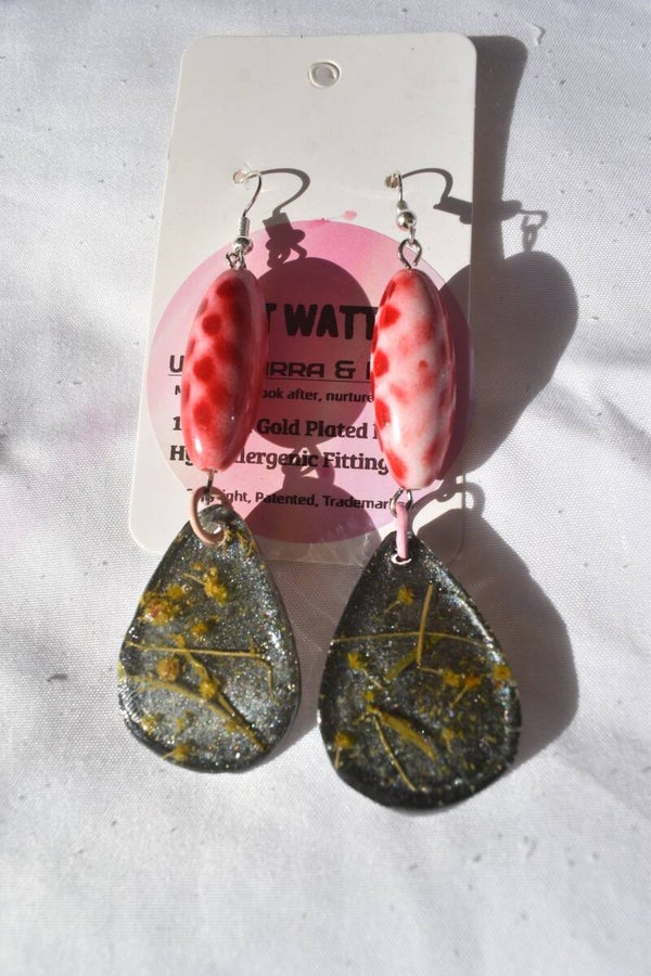 Be It Wattle Teardrop Earrings - Charcoal Glitter