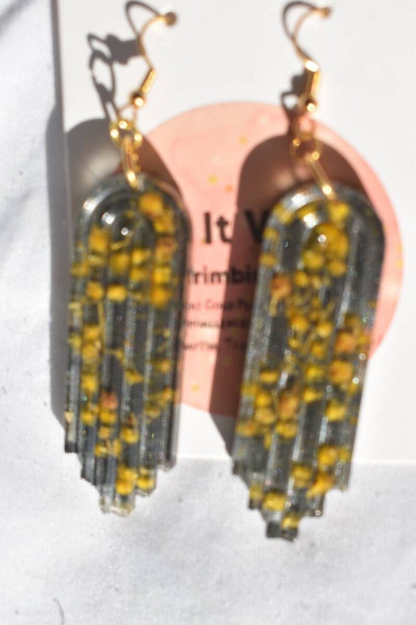 Be It Wattle Stepped Arch Earrings - Charcoal Glitter