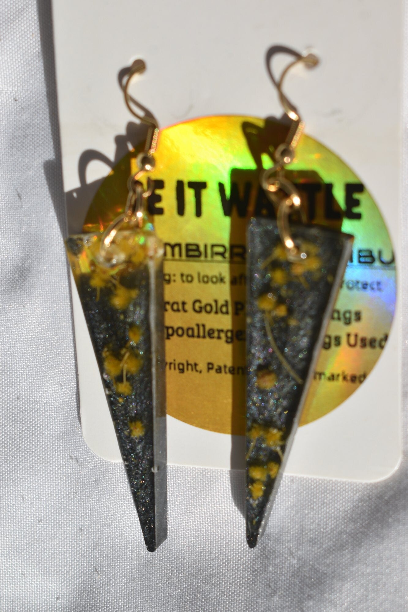 Be It Wattle Long Narrow Spike Triangle Earrings - Charcoal Glitter