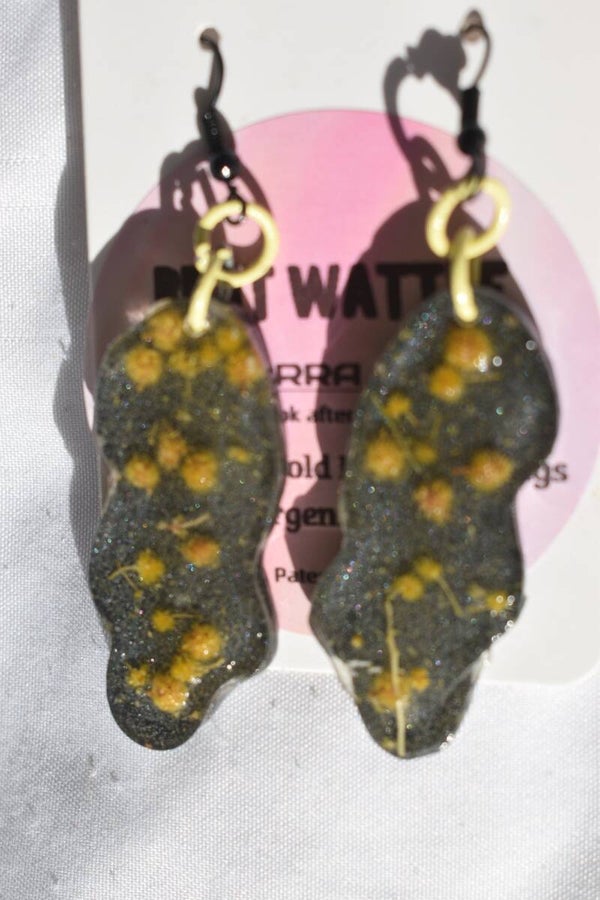 Be It Wattle Oblong Wavy Organic Blob Earrings - Charcoal Glitter