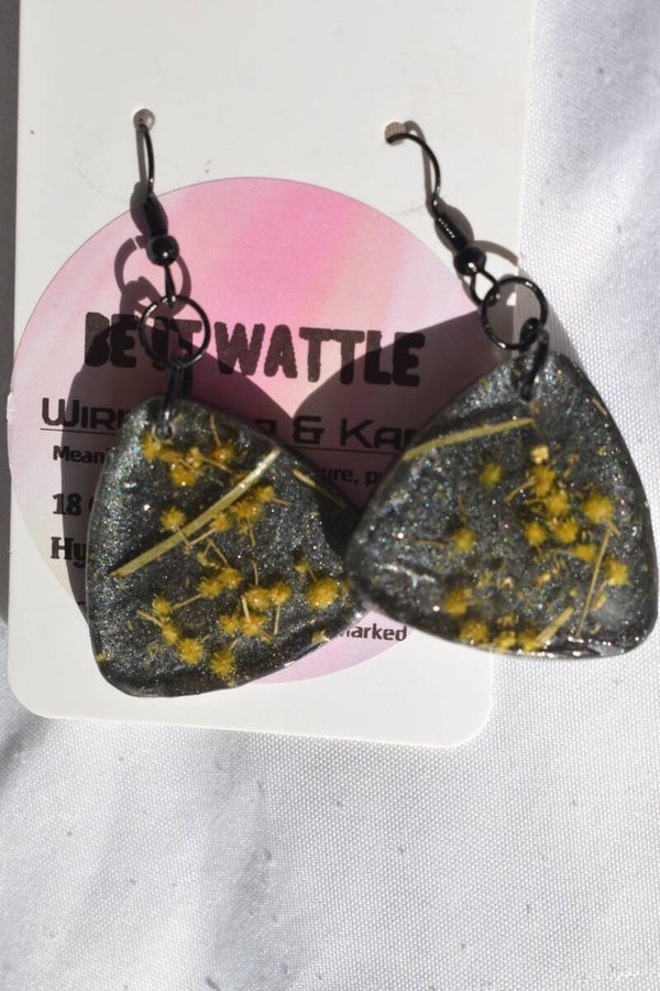 Be It Wattle Guitar Pick Earrings - Charcoal Glitter