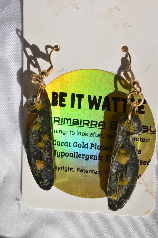 Be It Wattle Oblong Oval Earrings - Charcoal Glitter