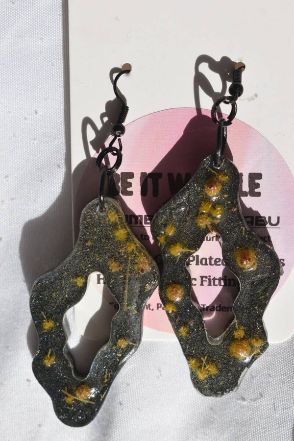 Be It Wattle Organic Blob With Cutout Earrings - Charcoal Glitter