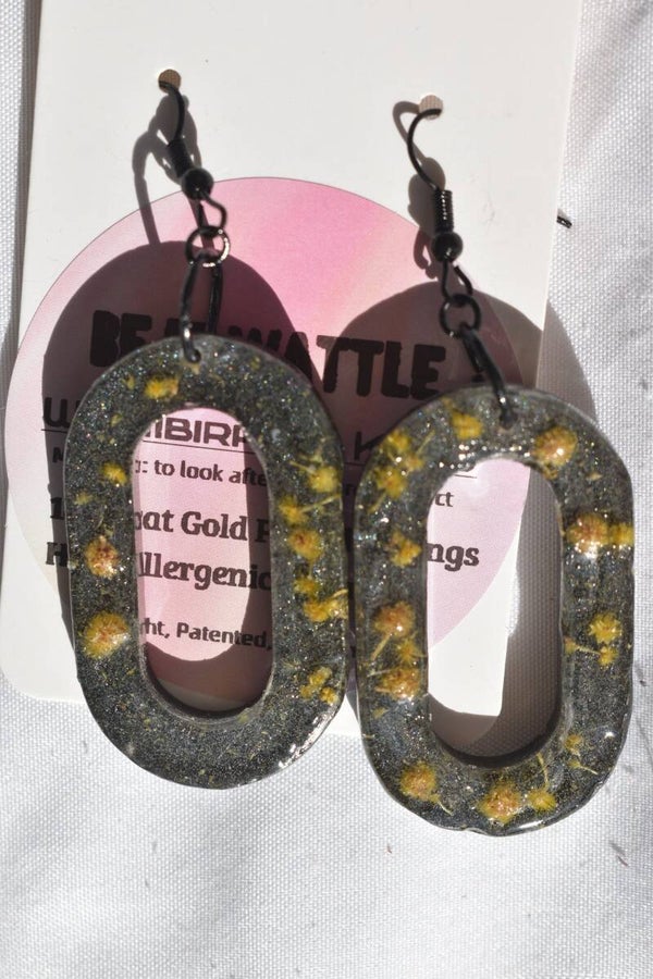 Be It Wattle Oval Hoop Earrings - Charcoal Glitter