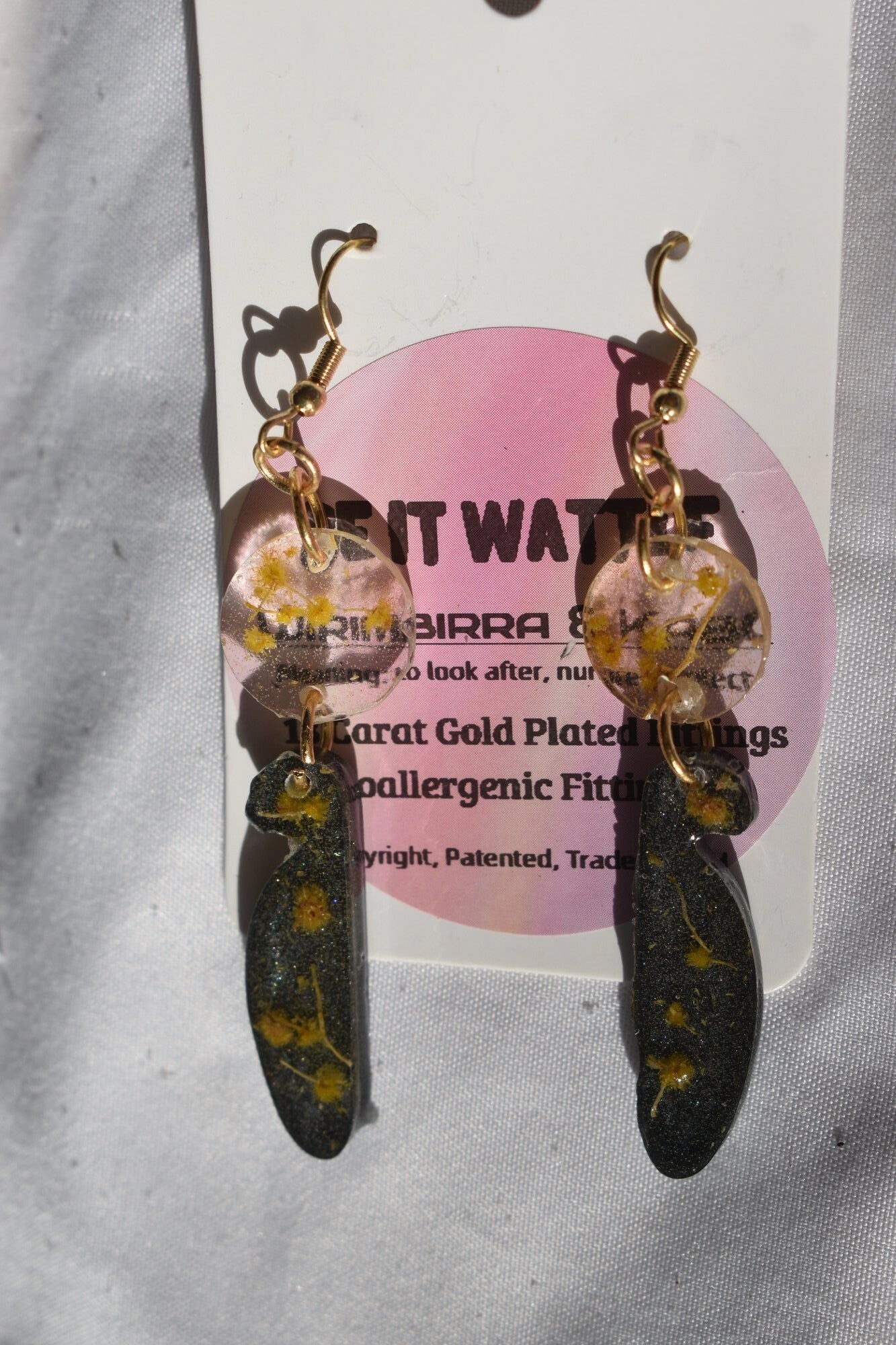 Be It Wattle Long Teardrop Earrings - Charcoal Glitter