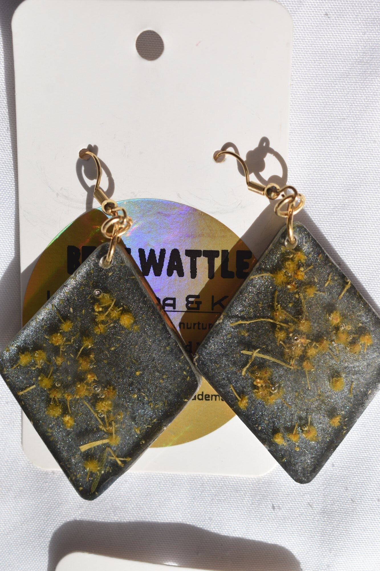 Be It Wattle Kite Earrings - Charcoal Glitter