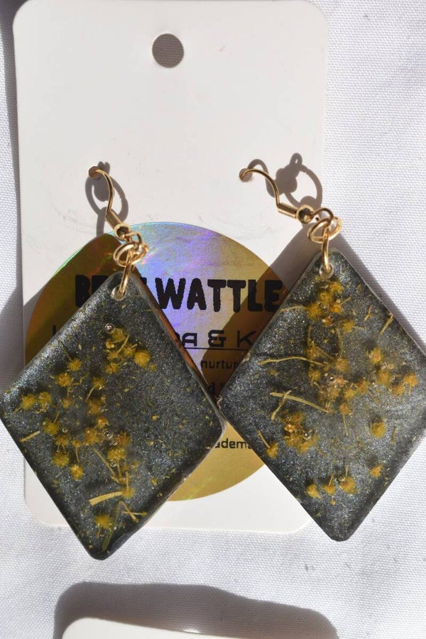 Be It Wattle Kite Earrings - Charcoal Glitter