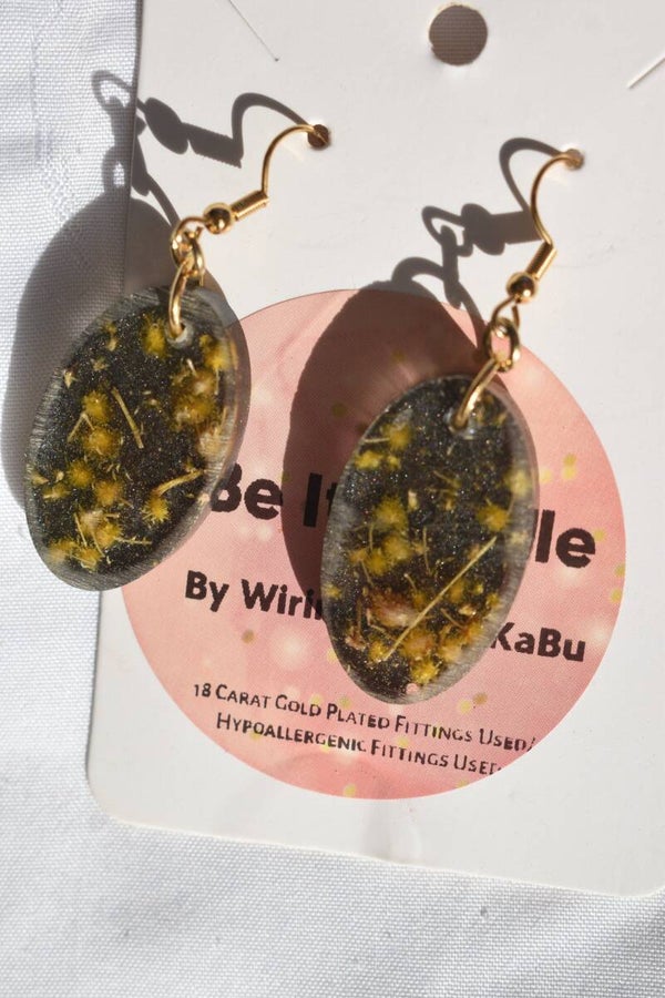 Be It Wattle Oval Earrings - Charcoal Glitter