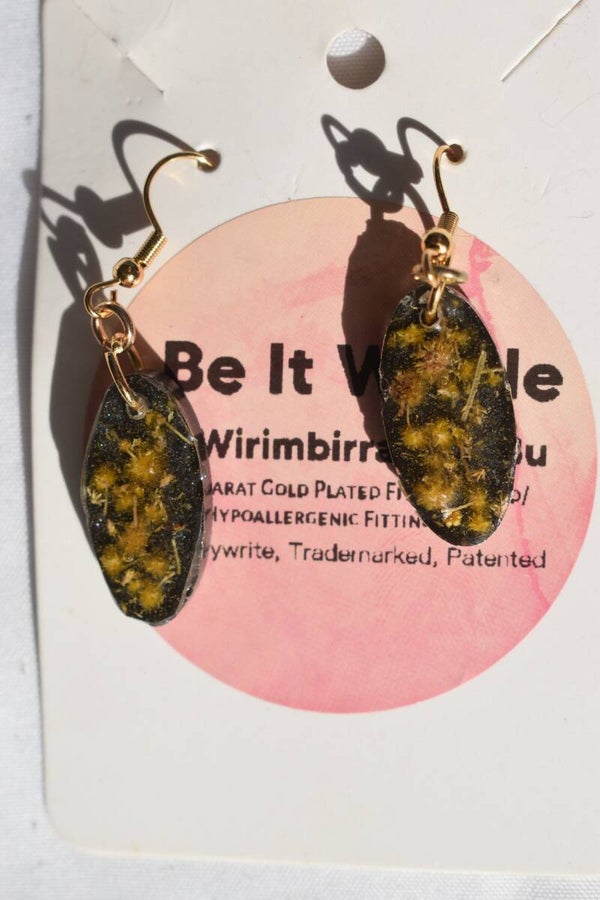 Be It Wattle Elongated Oval Earrings - Charcoal Glitter