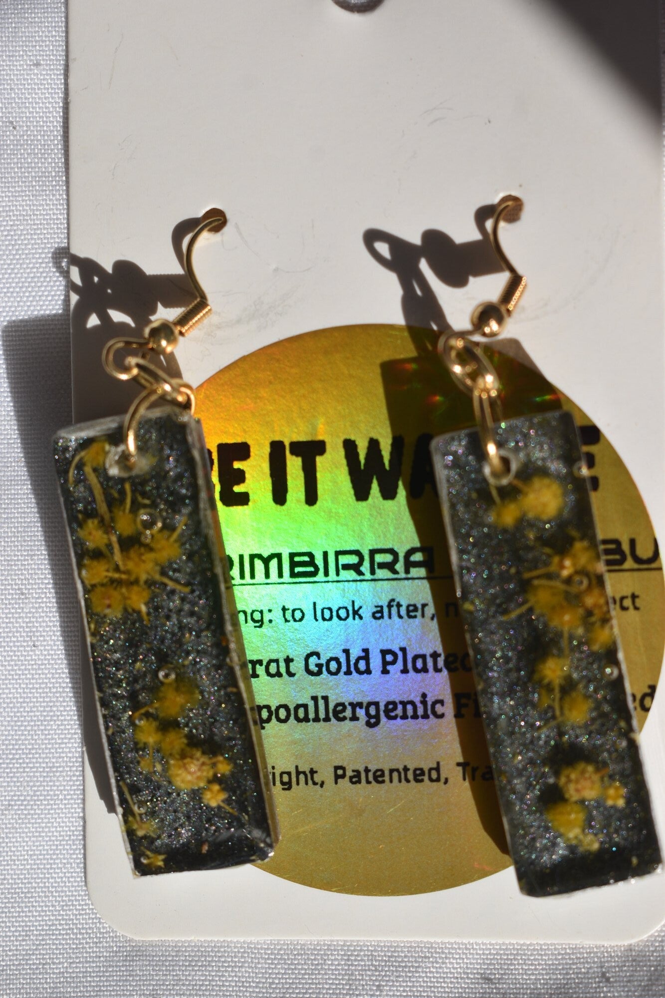Be It Wattle Wide Rectangle Earrings - Charcoal Glitter