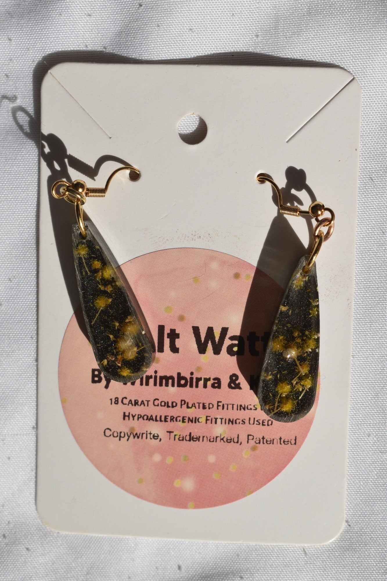 Be It Wattle Long Narrow Teardrop Earrings - Charcoal Glitter