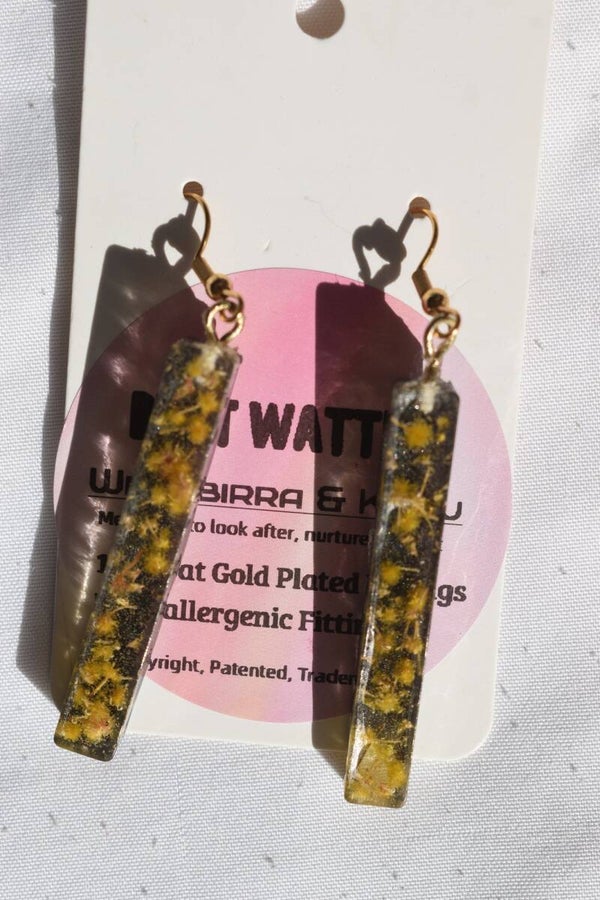 Be It Wattle Thin Rectangle Earrings - Charcoal Glitter
