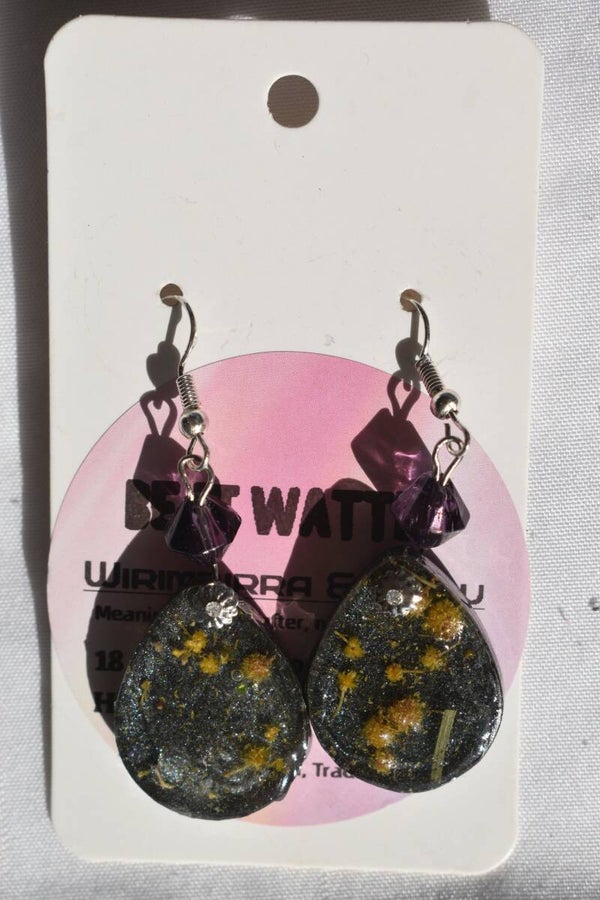 Be It Wattle Teardrop Earrings - Charcoal Glitter