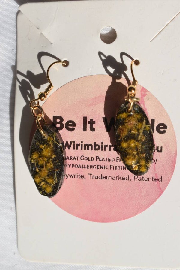 Be It Wattle Small Oval Earrings - Charcoal Glitter