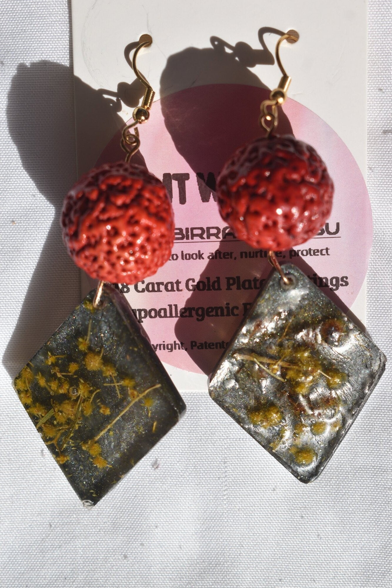 Be It Wattle Diamond With Bead Earrings - Charcoal Glitter
