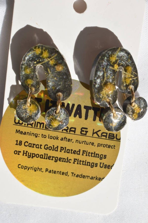 Be It Wattle Round Stud & Horseshoe-Oval Dangle Earrings - Charcoal Glitter