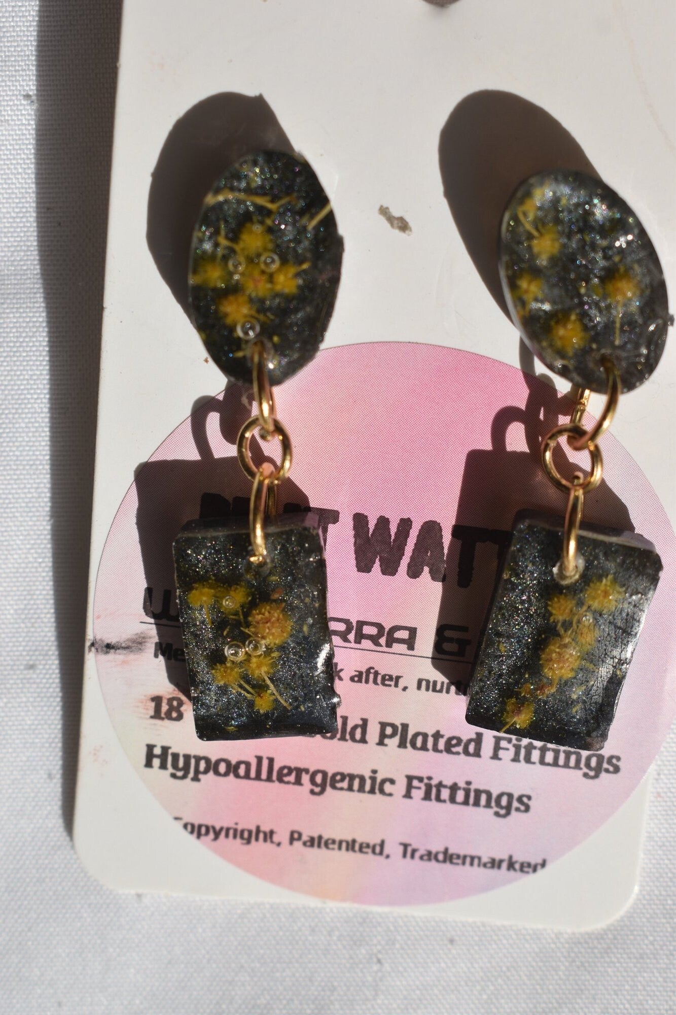 Be It Wattle Rectangle Stud & Oval Dangle Earrings - Charcoal Glitter