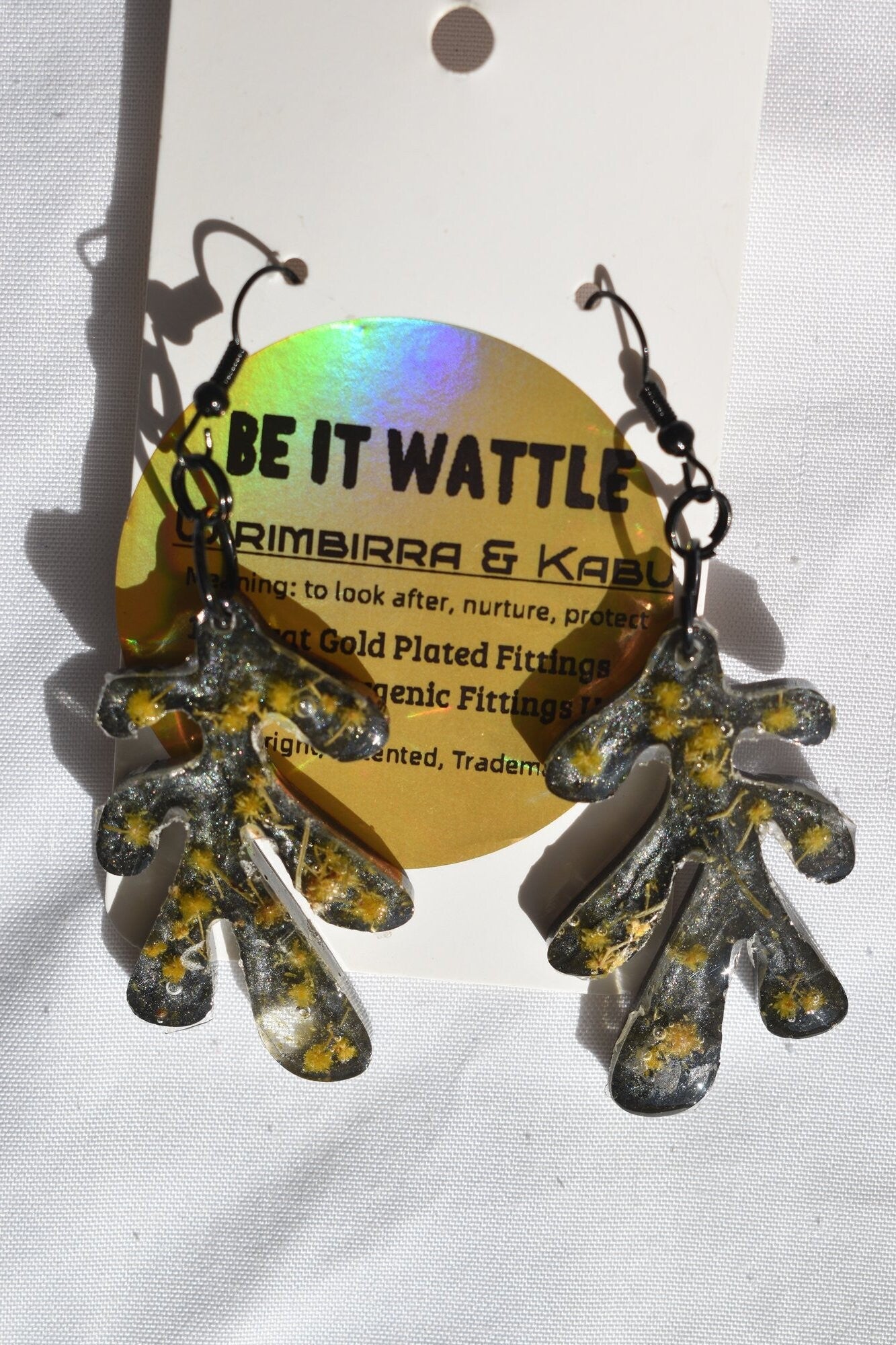 Be It Wattle Fern Branch Earrings - Charcoal Glitter