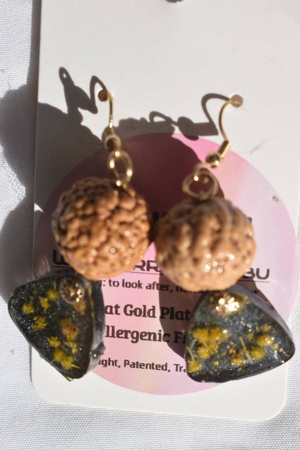 Be It Wattle Rounded Triangle Stud & Bead Dangle Earrings - Charcoal Glitter