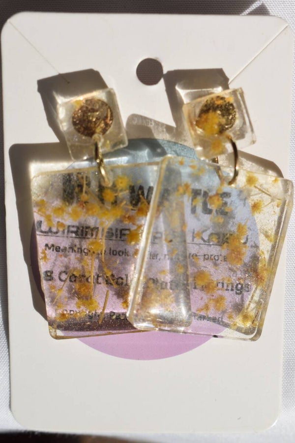 Be It Wattle Rectangle Frame & Stud Earrings - Clear
