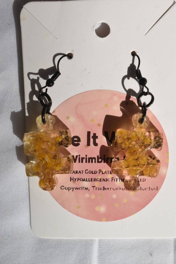 Be It Wattle Puzzle Blob Earrings - Amber