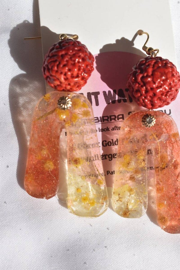 Be It Wattle Stepped Arch Dangle Earrings - Orange & Peach