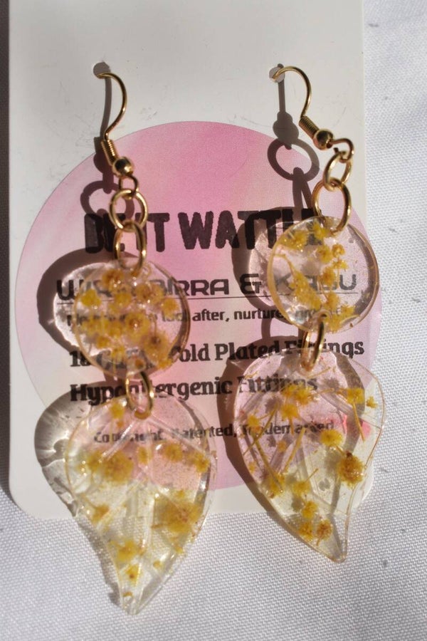 Be It Wattle Leaf & Ring Dangle Earrings - Clear