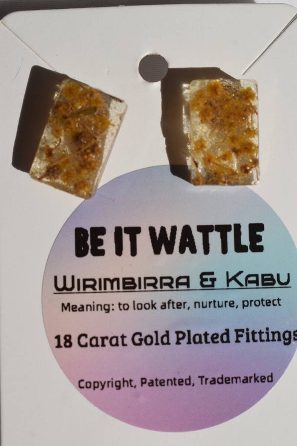 Be It Wattle Small Rectangle Stud Earrings - Amber