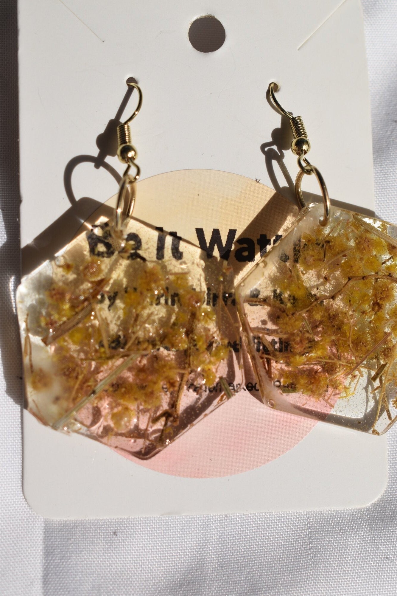 Be It Wattle Large Hexagon Earrings - Amber