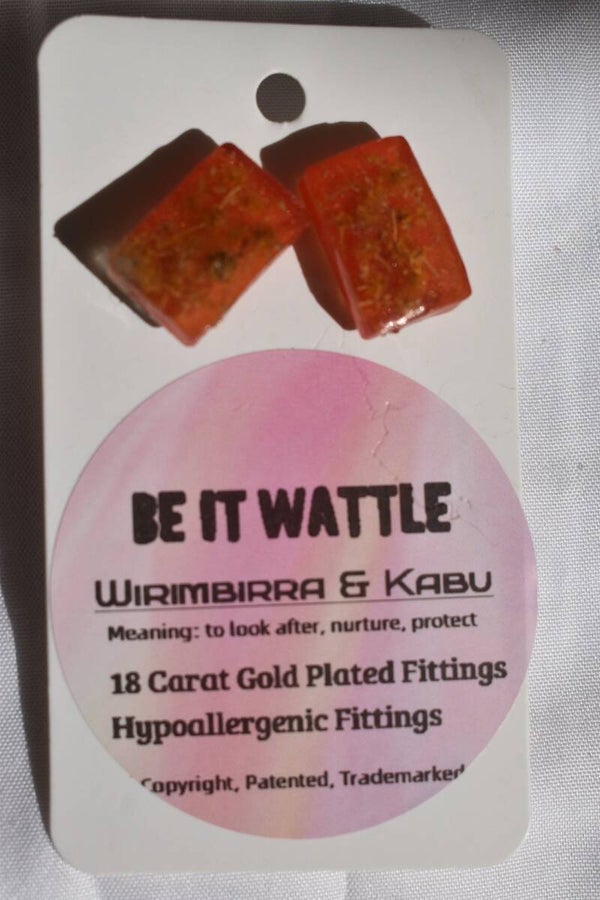 Be It Wattle Small Rectangle Stud Earrings - Orange