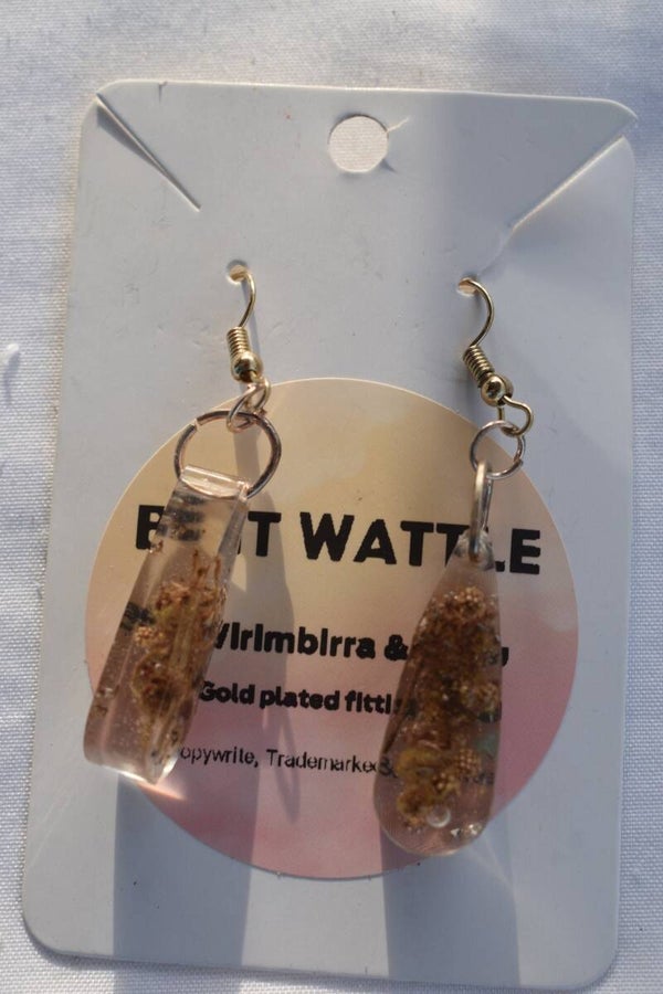 Be It Wattle Long Tapered Rectangle Earrings - Clear & Amber
