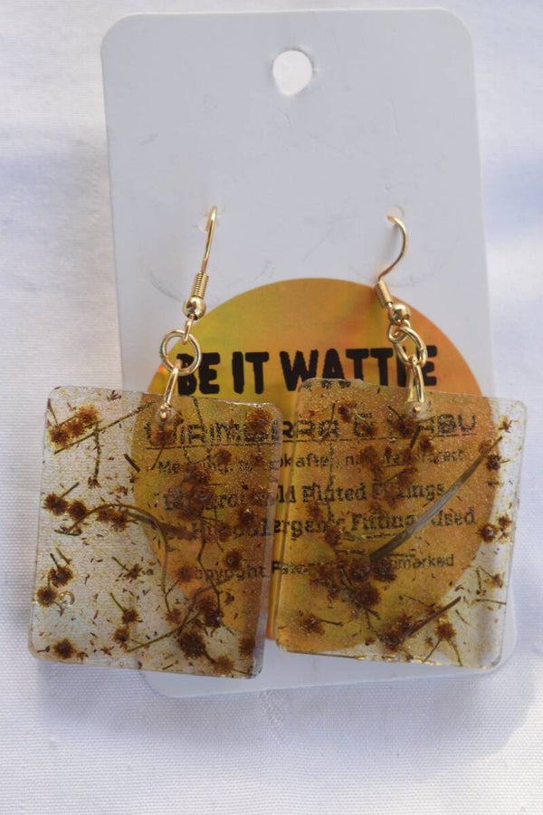 Be It Wattle Rectangle Earrings - Clear & Amber