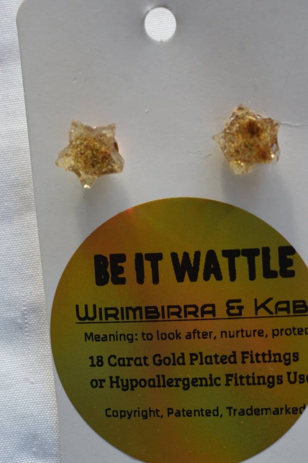 Be It Wattle Star Stud Earrings - Yellow & Amber Clear