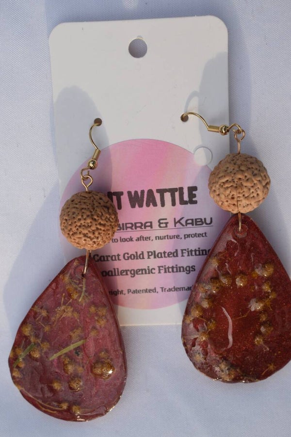 Be It Wattle Teardrop Earrings - Burgundy & Red-Brown