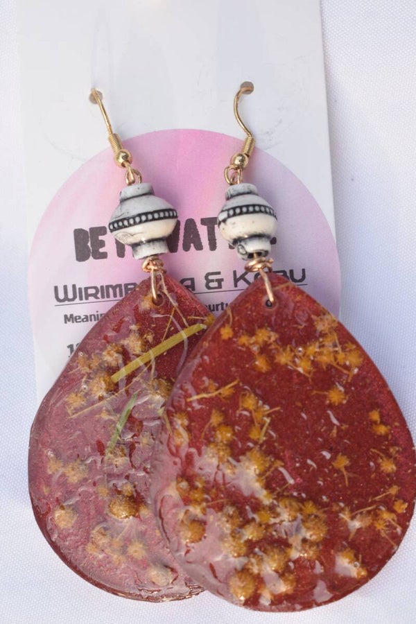 Be It Wattle Large Teardrop Earrings - Burgundy & Pink Swirl