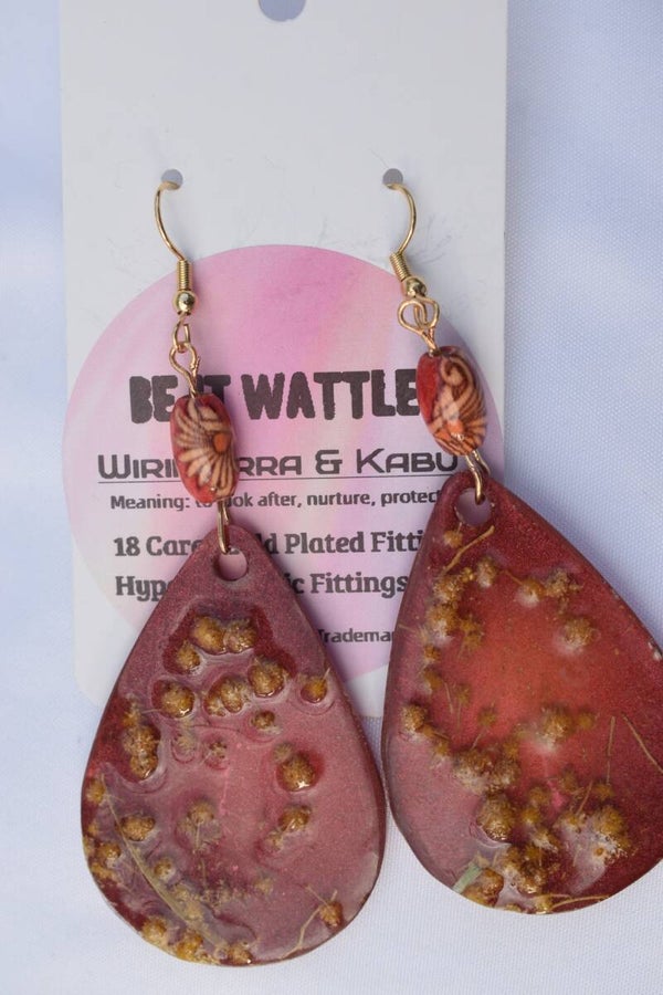 Be It Wattle Teardrop Earrings - Burgundy