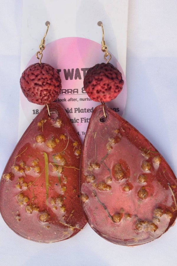 Be It Wattle Teardrop Earrings - Burgundy & Red