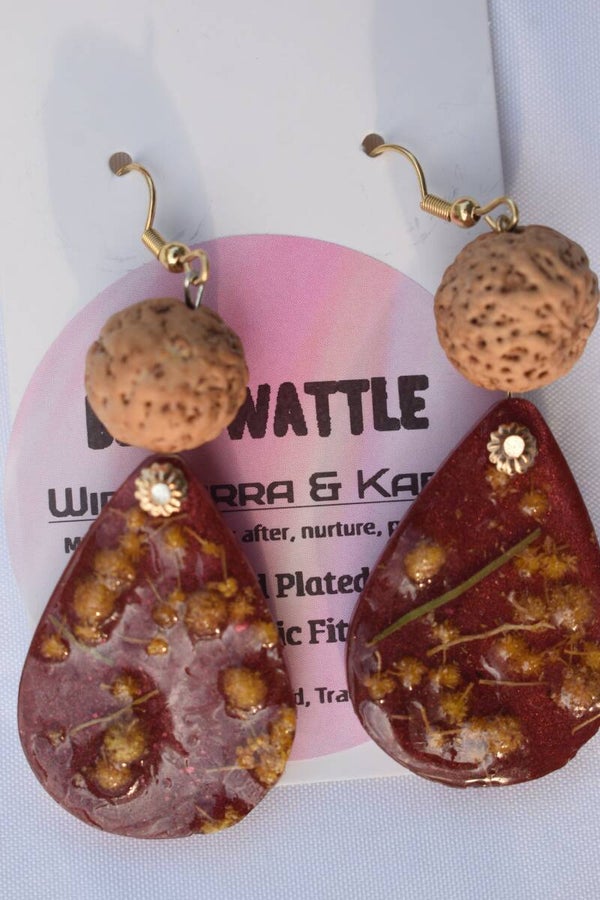 Be It Wattle Teardrop Earrings - Burgundy