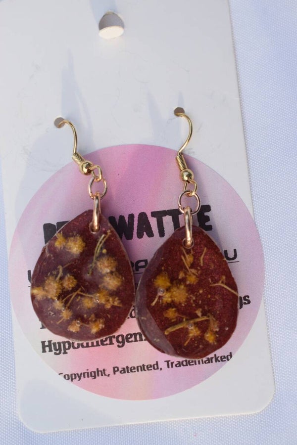 Be It Wattle Teardrop Earrings - Dark Burgundy