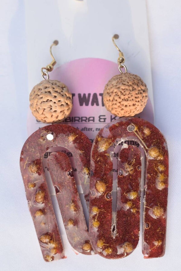 Be It Wattle Tall Arch Earrings - Burgundy & Clear