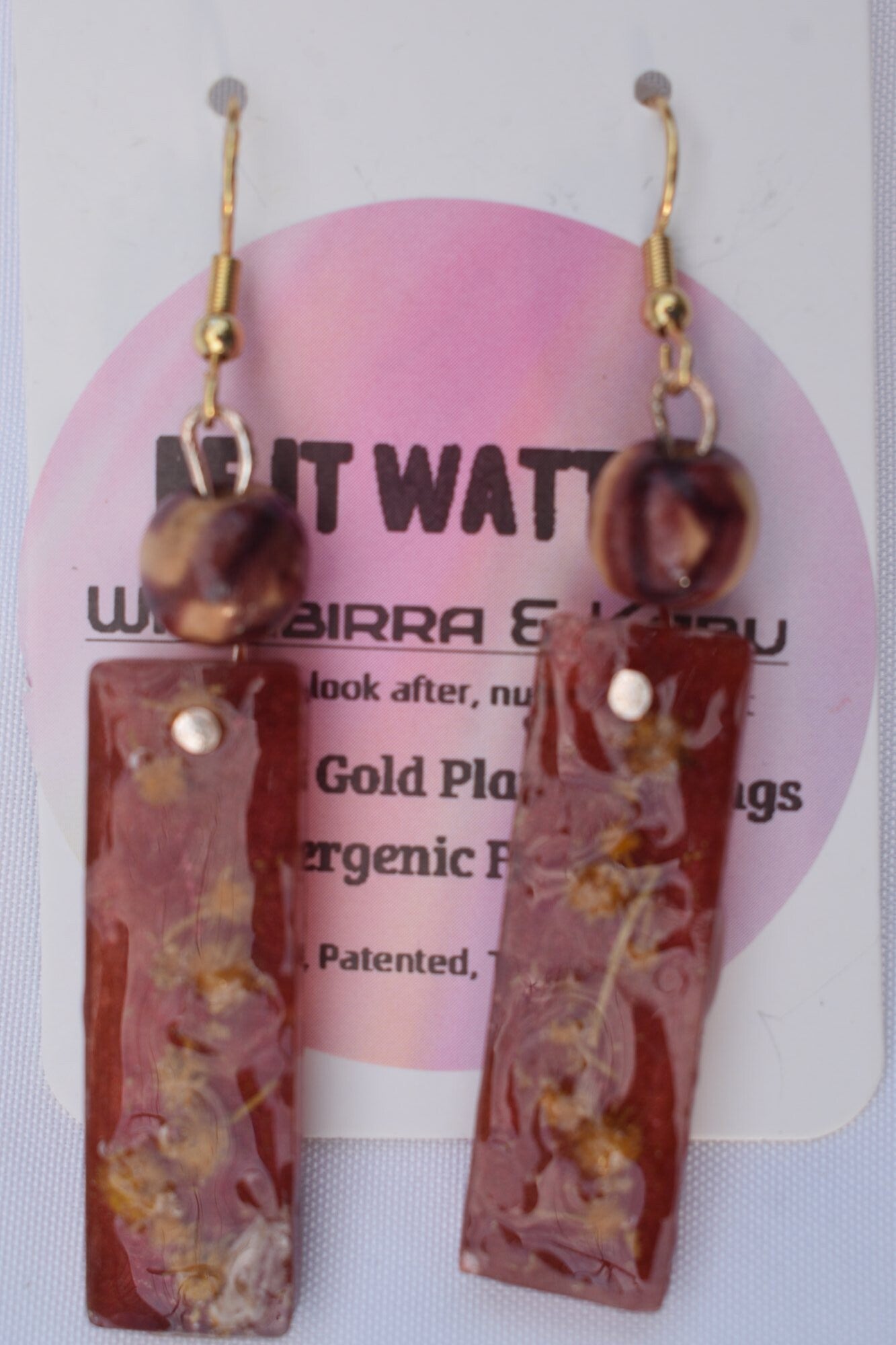 Be It Wattle Rectangle Earrings - Burgundy